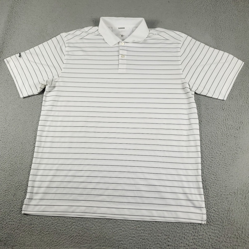 Callaway Polo Shirt Mens 2XL White Gray Striped Opti Fit Casual Short Sleeve *